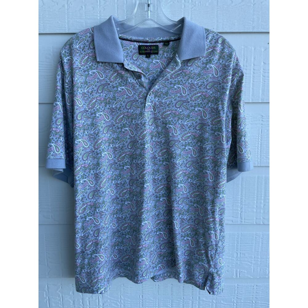 COLOURS by Alexander Julien blue paisley polo L 100% Cotton